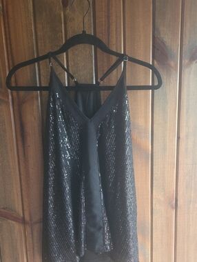 Black Sequin Spaghetti Strap Party Tank